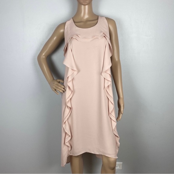 BCBGMAXAZRIA PINK ASYMMETRICAL RUFFLE MINI DRESS - Picture 2 of 11